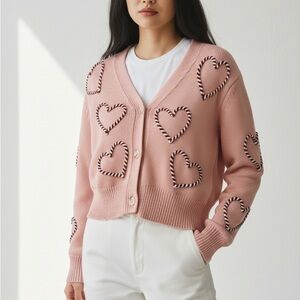 NWT Pink Heart Patterned Women's Sweater